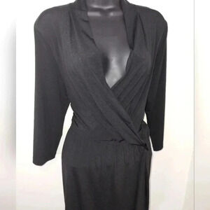 Black Sexy Fitted Wrap Style V Neck Women's Midi Dress